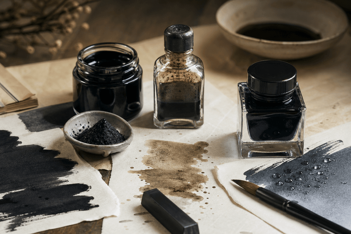 Encres japonaises : pigment, iron gall et waterproof au stylo plume