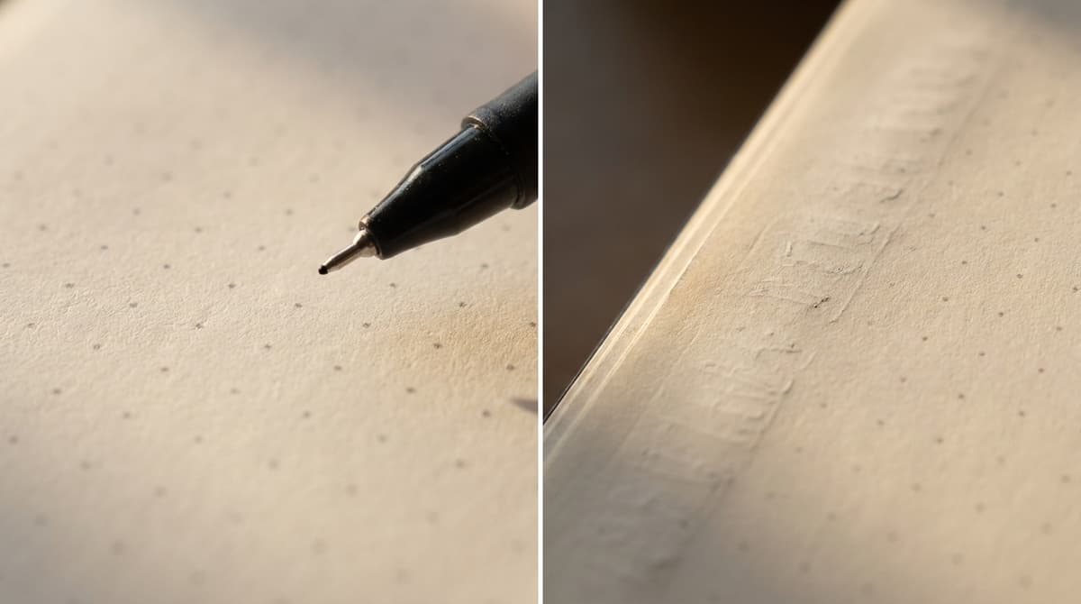 Détail du papier pointillé et rendu à l’écriture