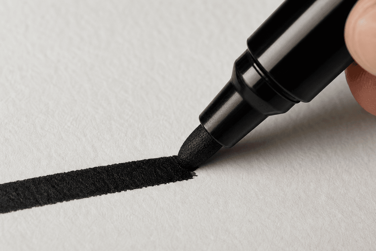 Marqueur de peinture en action sur papier texturé.