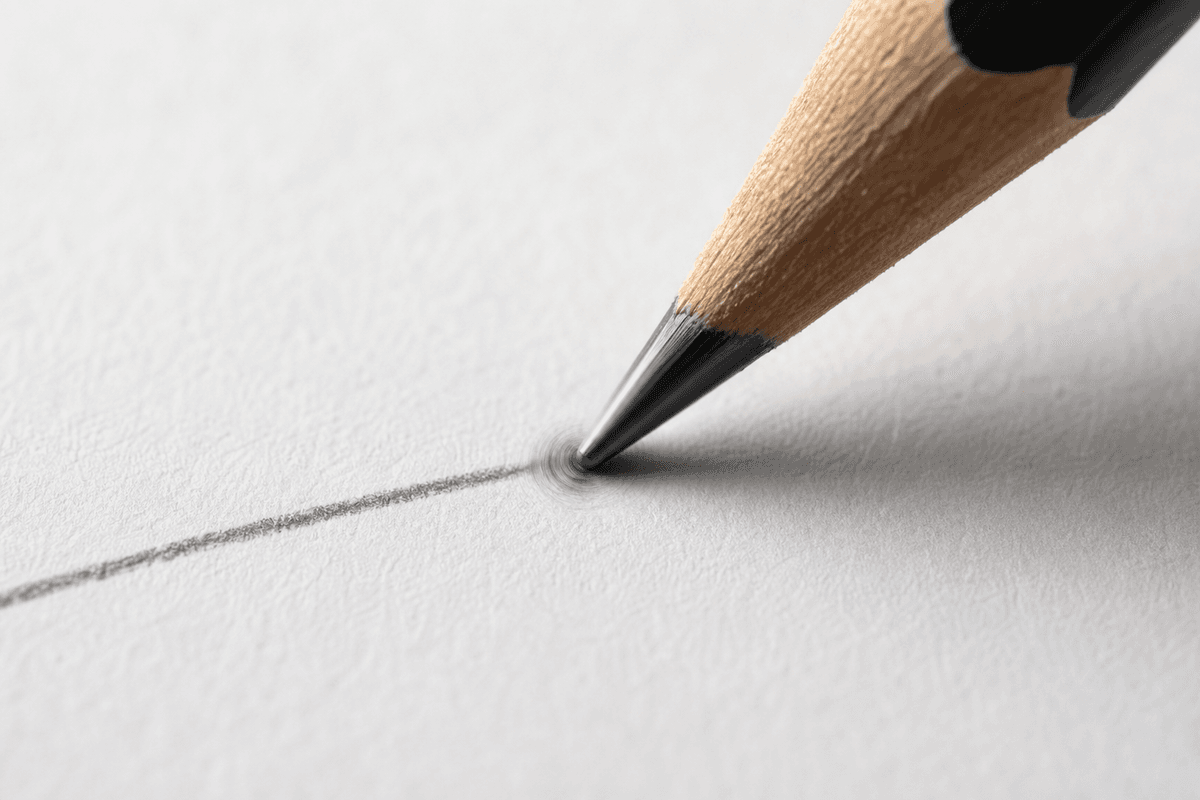 Contact de la mine avec le papier illustrant l’effet d’un affûtage progressif.